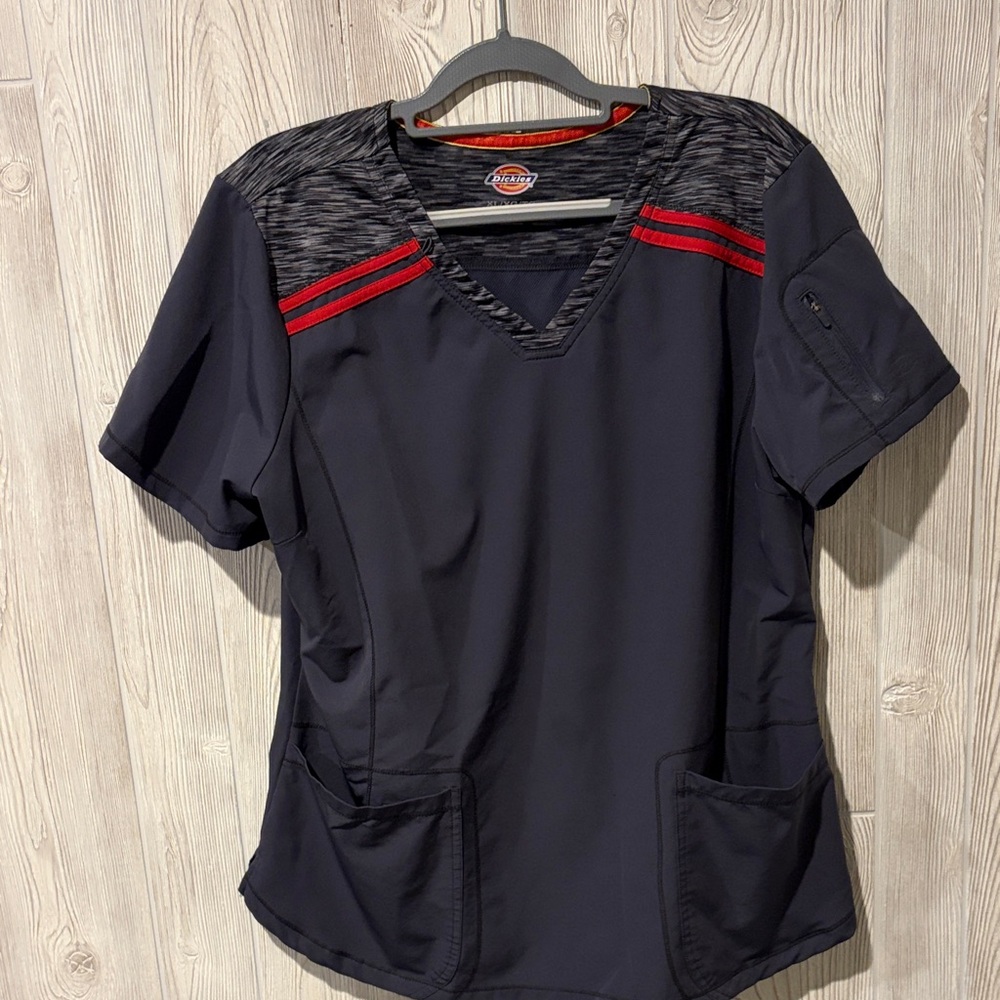 Cherokee Black and Red V-Neck Scrub Top